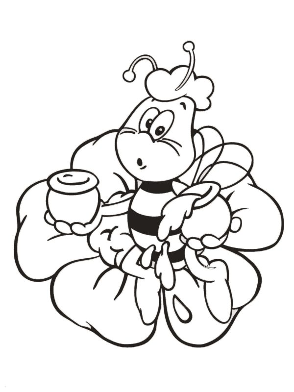 Surprised bee with honey pots
