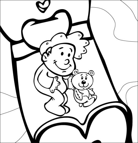 Baby And Bear In The Bed To Print
