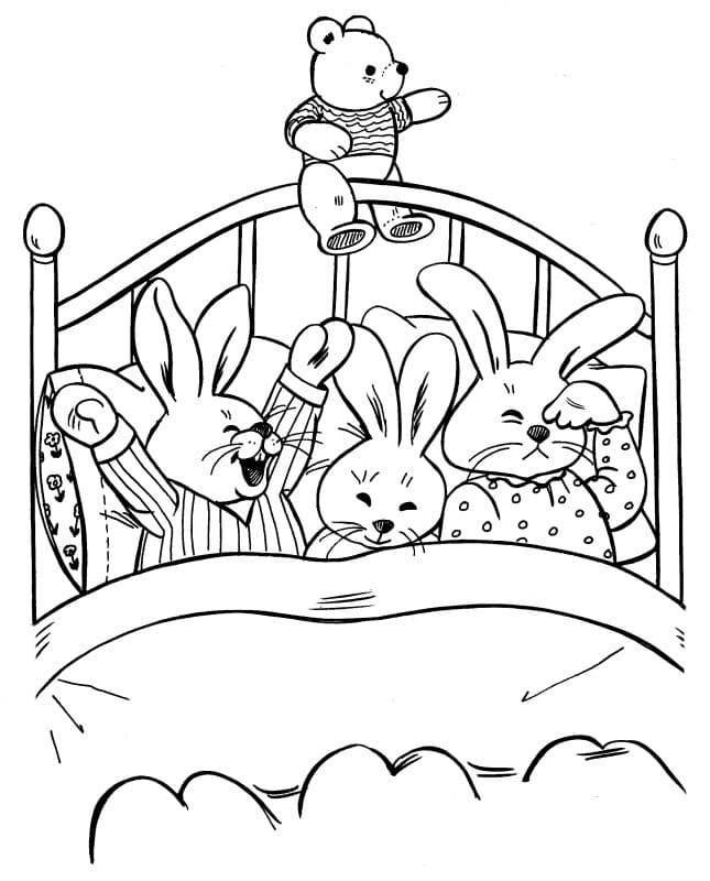 Rabbit Family In The Bed