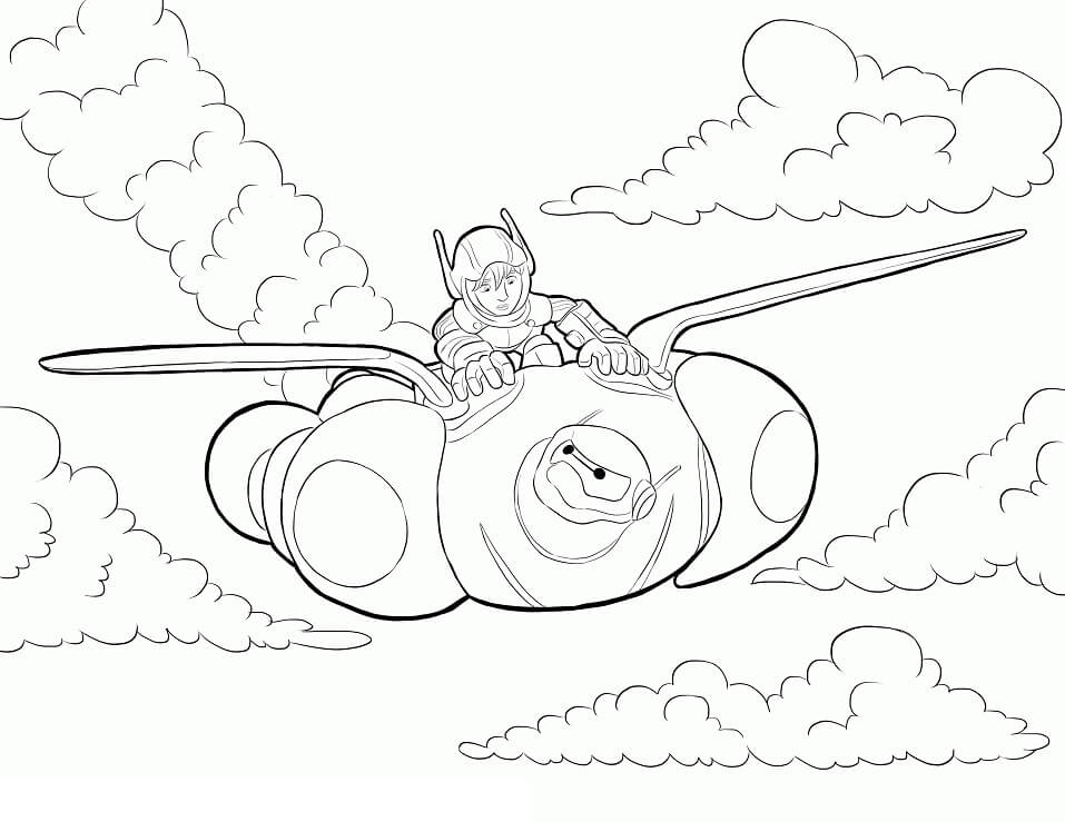 Baymax and Hiro Flying